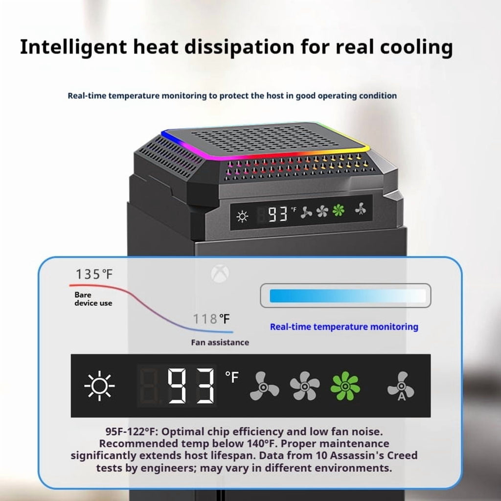 Auto Cooling Fan for Xbox Series X with 11 RGB Light Modes Automatic Fan Speed Adjustable by Temperature with 4 Gears for Xbox Series X Console RGB Lights USB Ports(Black)