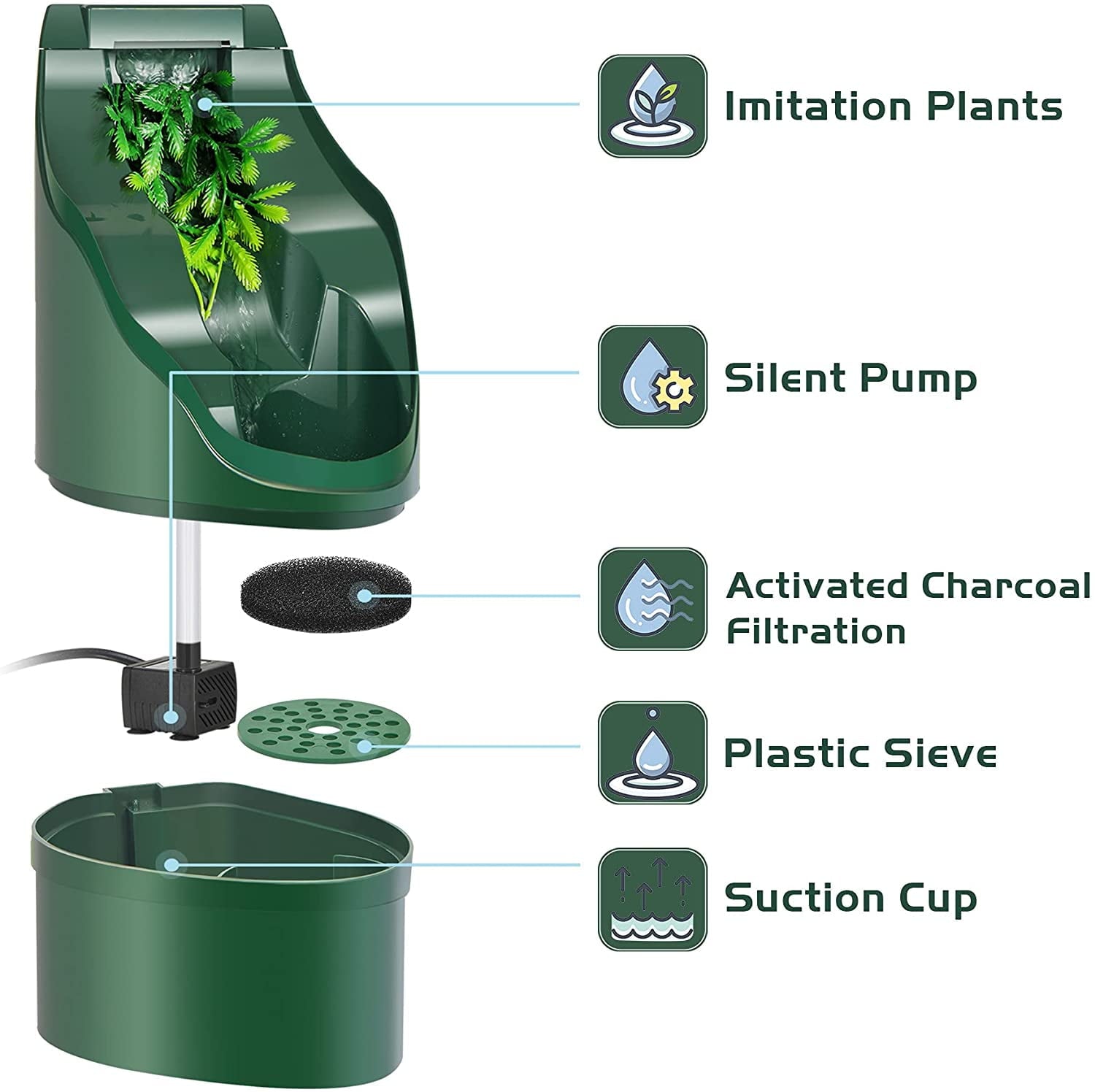 Reptile Water Fountain Reptile Drinking Fountain Water Dispenser with Activated Carbon Filtration Reptile Terrarium Water Dispenser for Amphibians Lizard Turtle Snake Bearded Frog Gecko