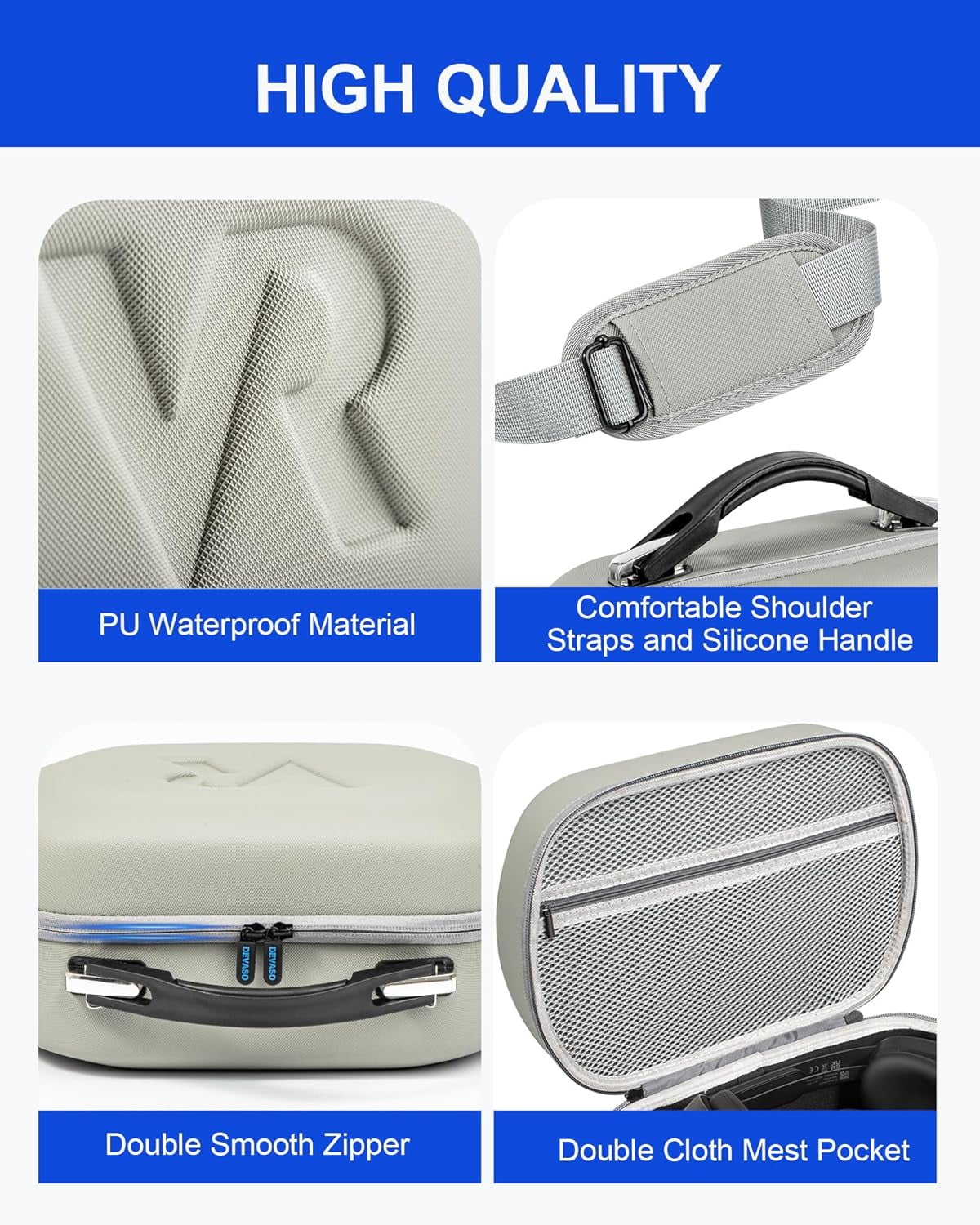 Carrying Case for Meta Quest 3S/Quest 3/Oculus Quest 2/Pico 4/Quest Pro/Vision Pro Portable Travel Case for Controllers and Other Accessories Waterproof Shockproof Portable Bag with Mesh Pocket