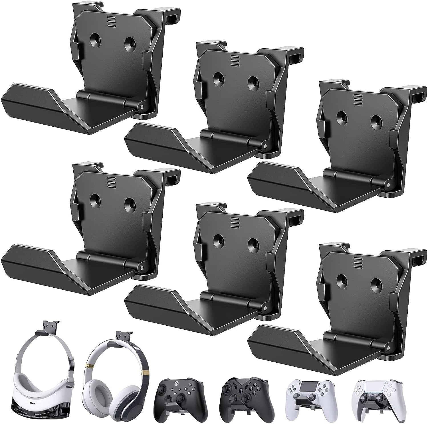 6 Pack Foldable Controller Wall Mount Holder for PS5/PS4/Xbox/Switch Controller Stand Hanger with Anti-slip Pad Universal Gaming Remote & Headphone Accessories