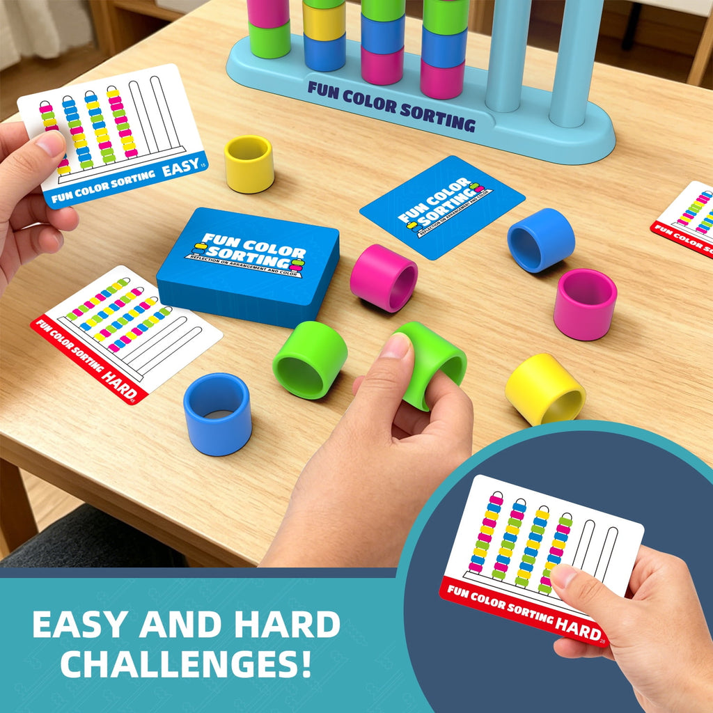 Giant Color Stack Challenge Game 2Pcs Fast-Paced Color Matching Puzzle Game with 50 Challenge Cards Fun Party and Family Board Games for Kids Adults (Colorful 1-2 Player)