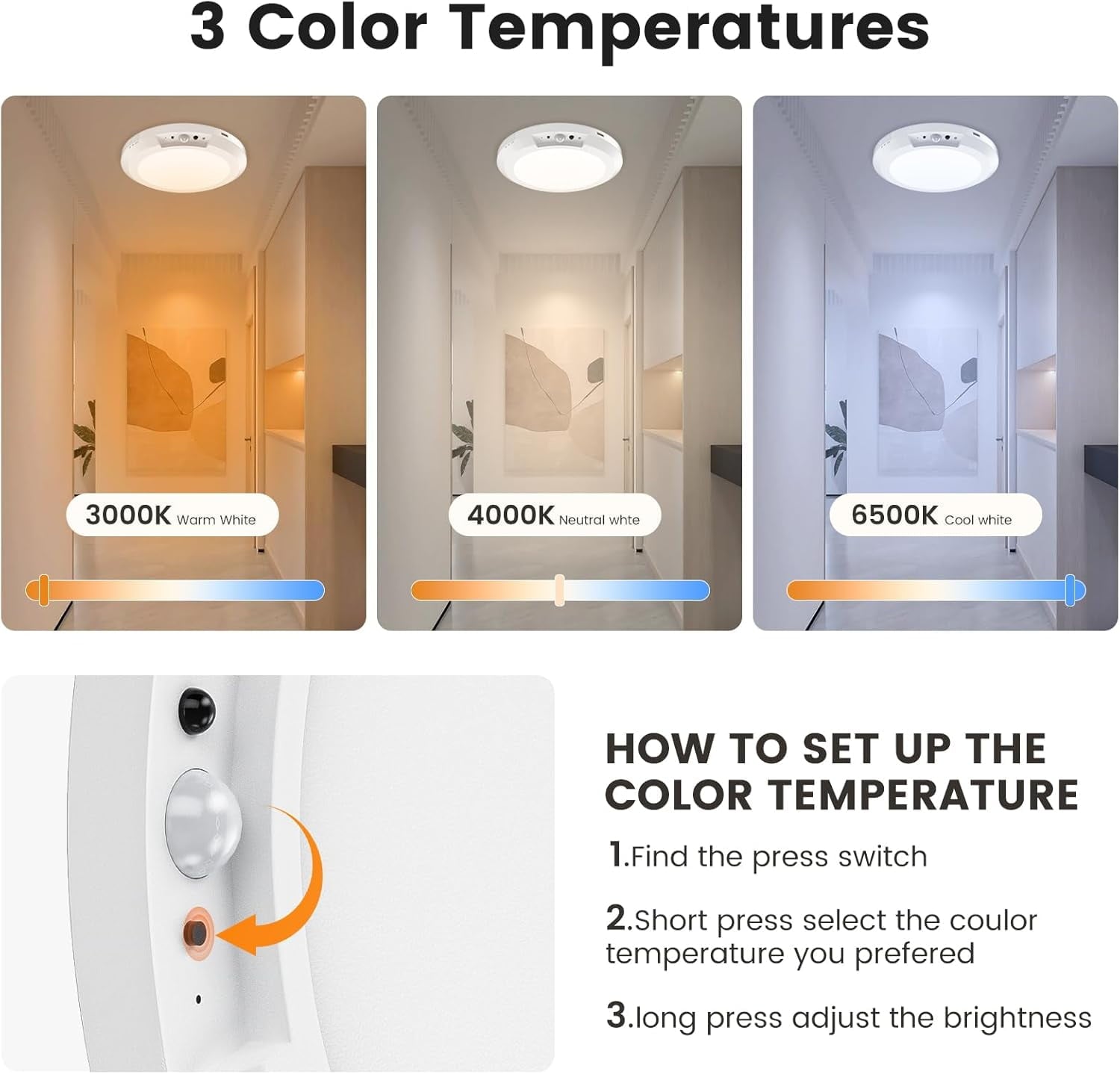 Rechargeable Ceiling Light No Wiring Battery Operated Ceiling Lights with Remote Motion Sensor Dimmable Timing Motion Activated Overhead Shower Light for Bathroom Pantry Hallway Porch，1PCS