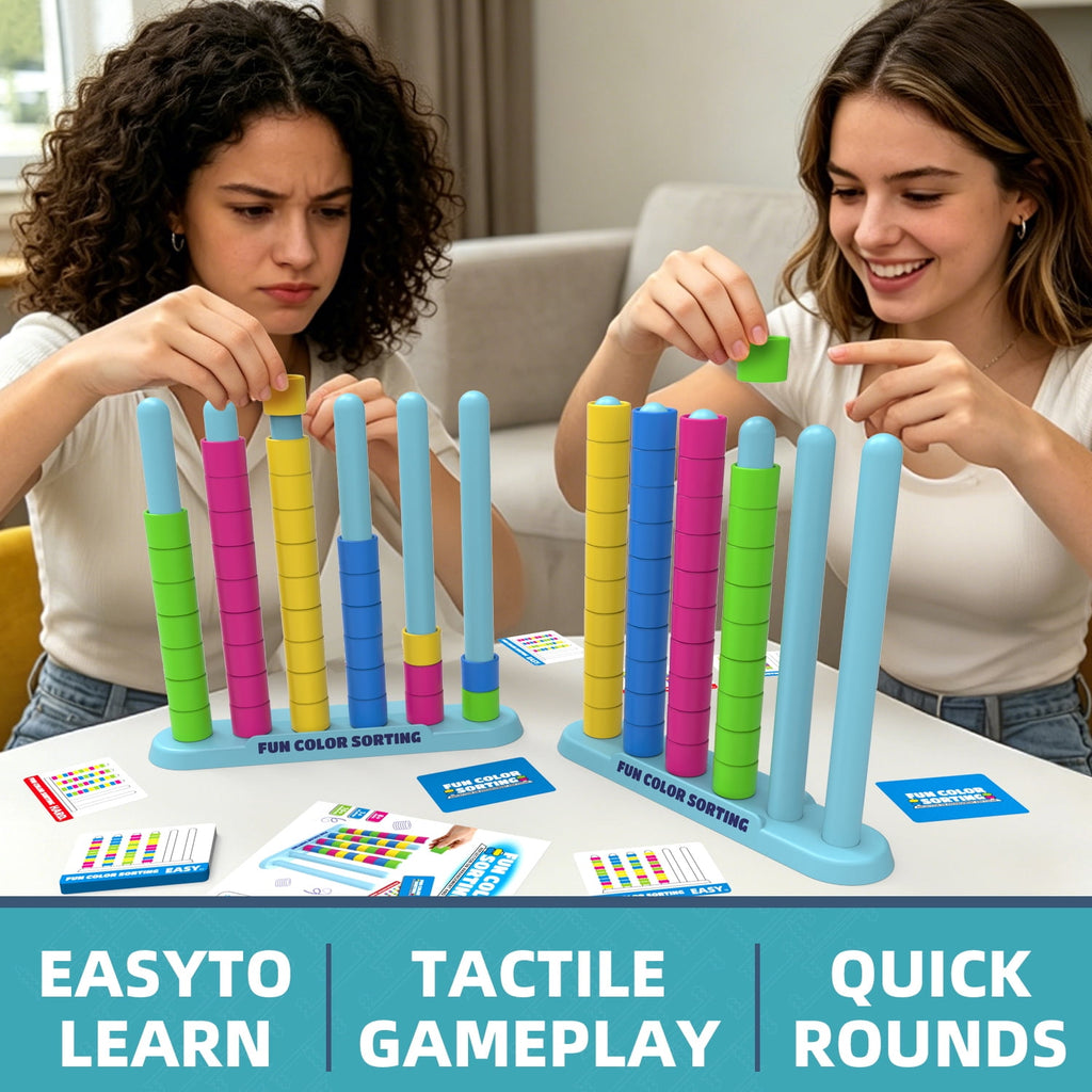 Giant Color Stack Challenge Game 2Pcs Fast-Paced Color Matching Puzzle Game with 50 Challenge Cards Fun Party and Family Board Games for Kids Adults (Colorful 1-2 Player)