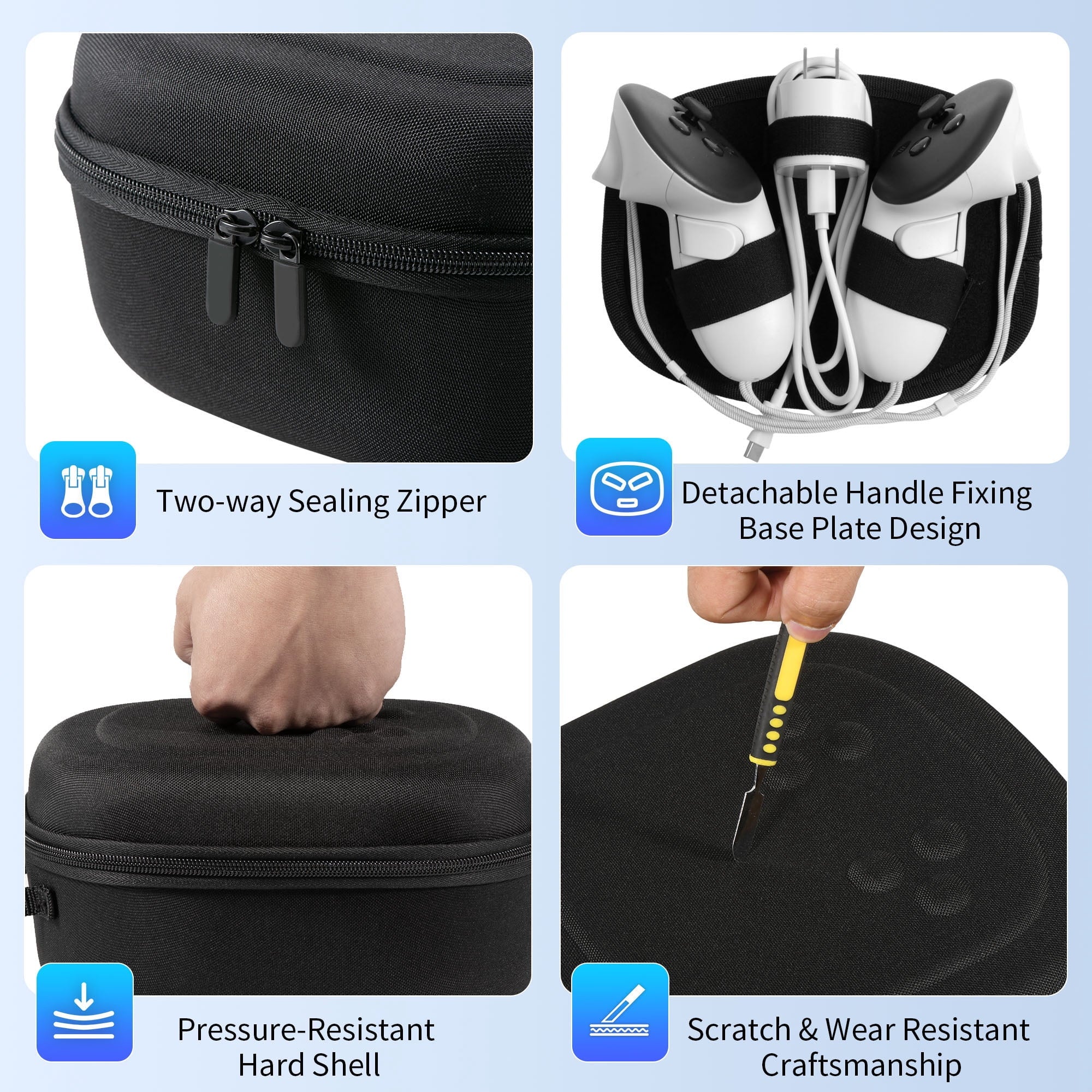 Hard Carrying Case for Meta Quest 3S/Quest 3/Quest 2 VR Gaming Headset and Touch Controllers Travel Case Waterproof Shockproof Portable Bag with Mesh Pocket for Meta Accessories