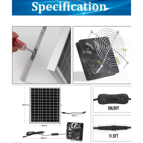 25W Solar Panel Dual Fan Kit, Waterproof Solar Exhaust Intake Fan Kit, 5 inch Brushless Fan with 11.5Ft on/off Switch Cable, Cooling Ventilation for Campervan, Greenhouse, Chicken Coop, Shed