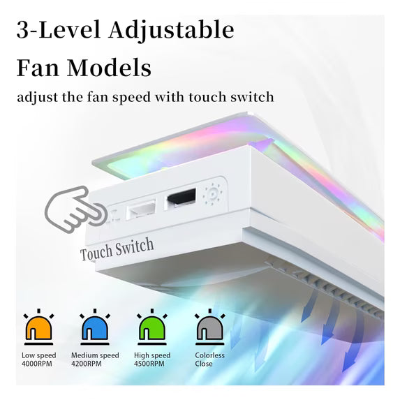 Cooling Fan for PS5 Pro, 3-Speed Adjustable Cooling Fan with RGB Light Dust Cover, Low Noise Fan Cooler with 2 USB Port for PS5 Disc/Digital Edition Console