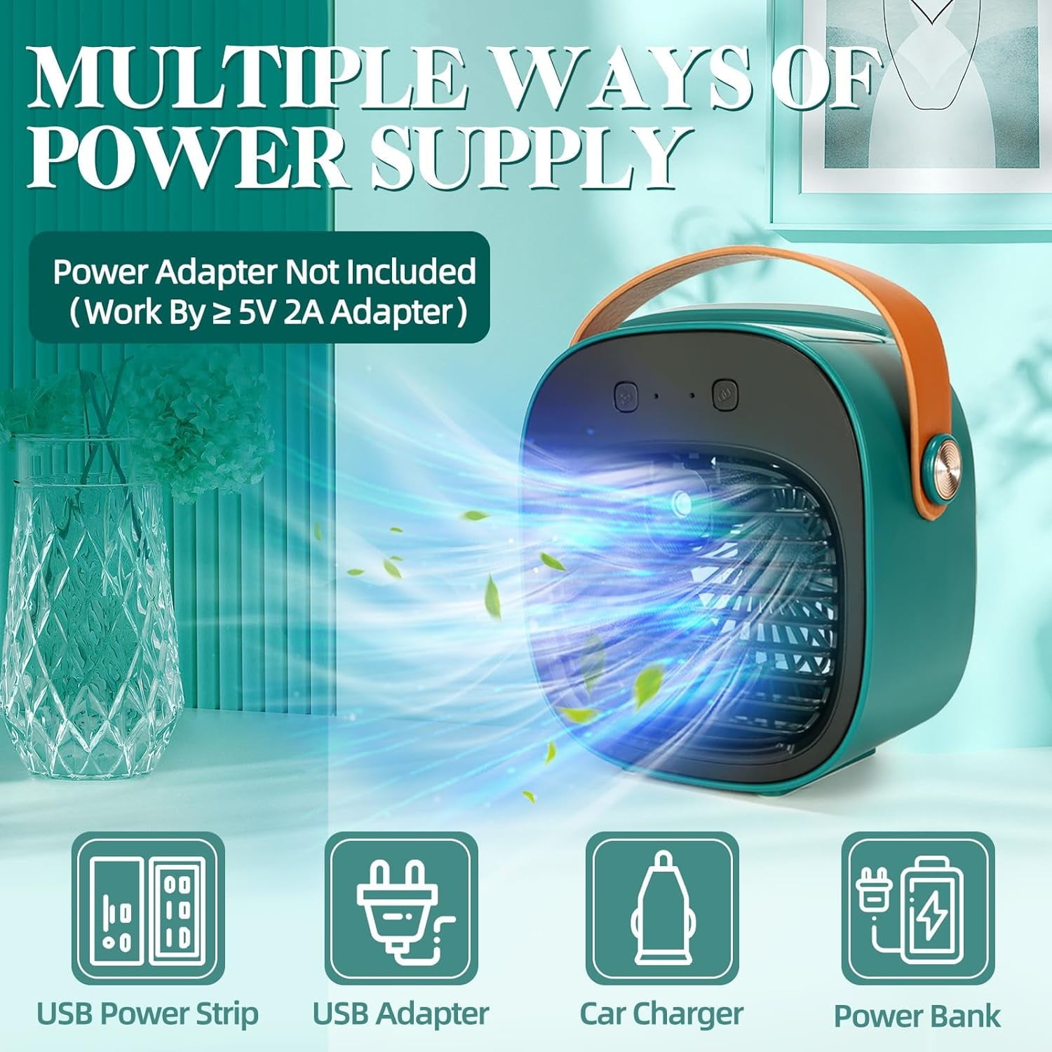 Air Fan Portable Rechargeable Personal Air Cooler Quiet Mini Air Conditioner Fan with 3 Speeds Desk Cooling Fan for Bedroom Car Home Camping Travel and Office