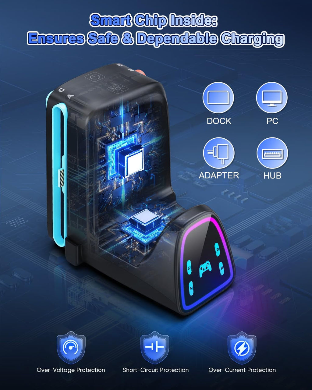 Controller Charging Dock for Nintendo Switch 2/Switch 1/OLED Controller Fast Charger Station for Joy Con 2&1 and Pro Controller 2&1 Charger Accessories with RGB Light Black