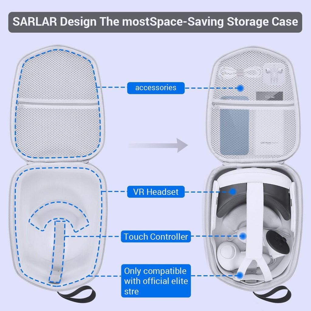 Hard Carrying Case for Meta Quest 3 / Quest 2 Lightweight Full Protection Storage Bag Fixed Protection for VR Headset Accessories Hard Carrying Case for Travel Home Storage