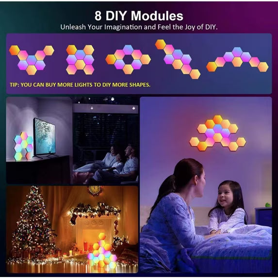 Hexagon Light Panels 12 Pack RGB LED Hexagon Wall Lights with APP & Remote Control Music Sync Lights for Living Room, Bedroom, Gaming Rooms Decor