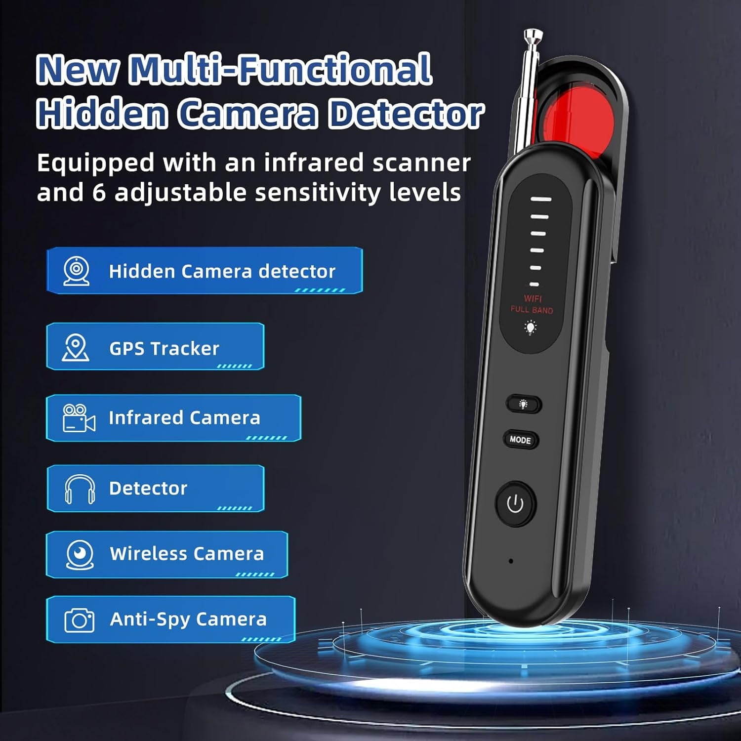 Prociv Smart Hidden Camera Detectors Bug Detector RF Detector GPS Tracker Detector Device to Detect Listening Devices for Office Hotel Travel and Car Indoor Use Black