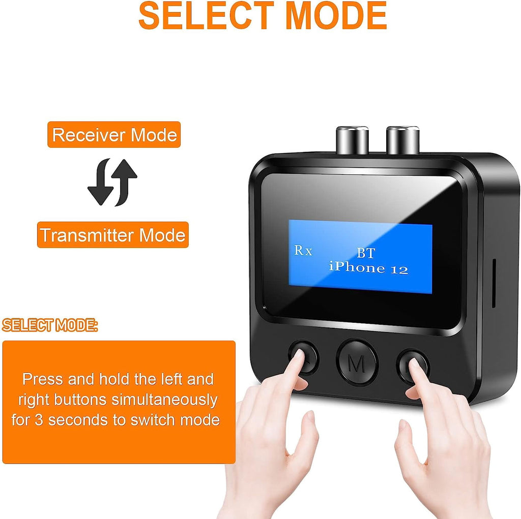 Bluetooth Transmitter Receiver for TV Bluetooth Receiver for Home Stereo with RCA 3.5mm AUX & Display Music Audio Adapter for Headphones/Speakers/Airplane/Home Theater/PC/Car with TF Card Output
