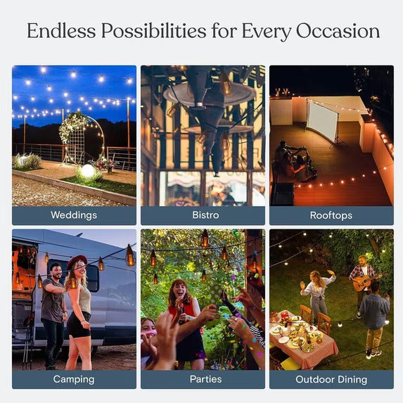 Solar Lights Outdoor String Lights, 30FT Solar String Lights Outdoor Waterproof Warm White with 10 Flickering Flame Light Bulbs, Patio Lights for Garden Backyard Gazebo Party Halloween Decoration