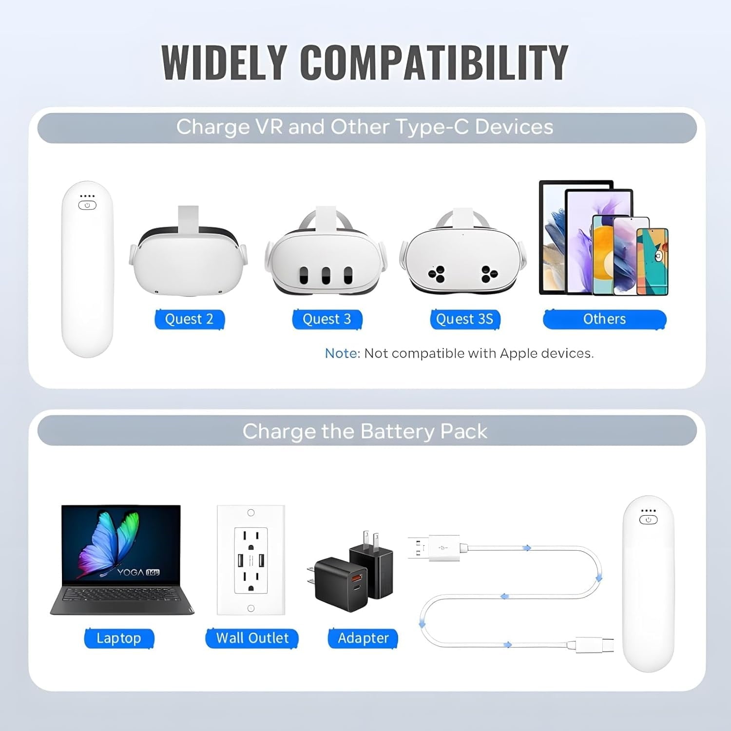 Battery Pack for Oculus Quest 2/3/3S 5000mWh Extended Battery for Meta Quest 3 Accessories 18W Fast Charging VR Headset Battery Pack Lightweight and Portable Charger for Extra 2-4H Playtime
