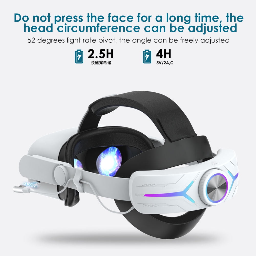 Battery Head Strap for Meta Oculus Quest 2 Extend Playtime Adjustable Strap with Thickened Pad for Enhanced Support for VR Accessories Fast Charging 8000mAh Battery