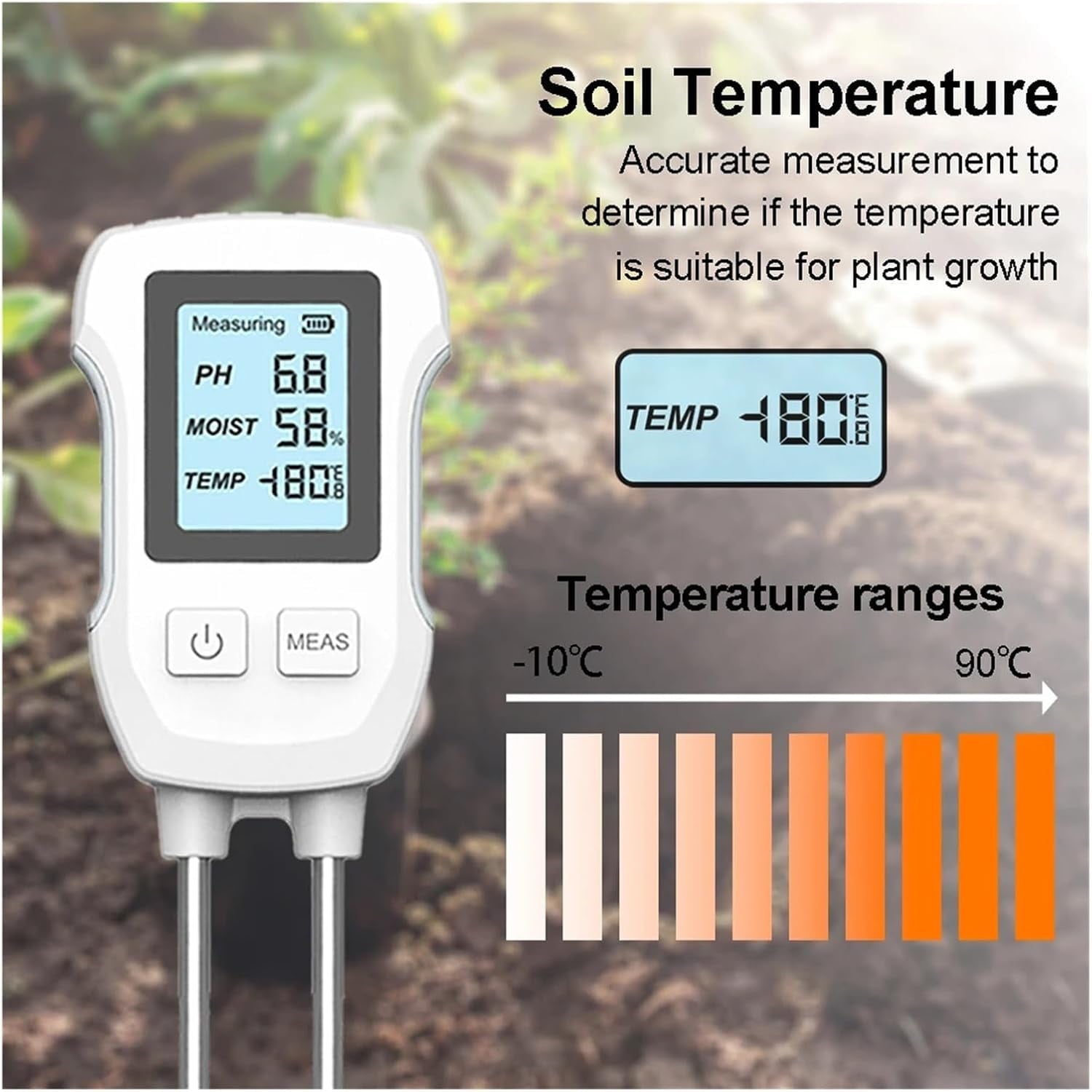 3-in-1 Soil Meter Digital Plant Temperature/Moisture/PH Meter Accuracy Digital Display Soil Tester Gardening Lawn Farm Test Kit Tool for Gardening Farming Indoor & Outdoor Use