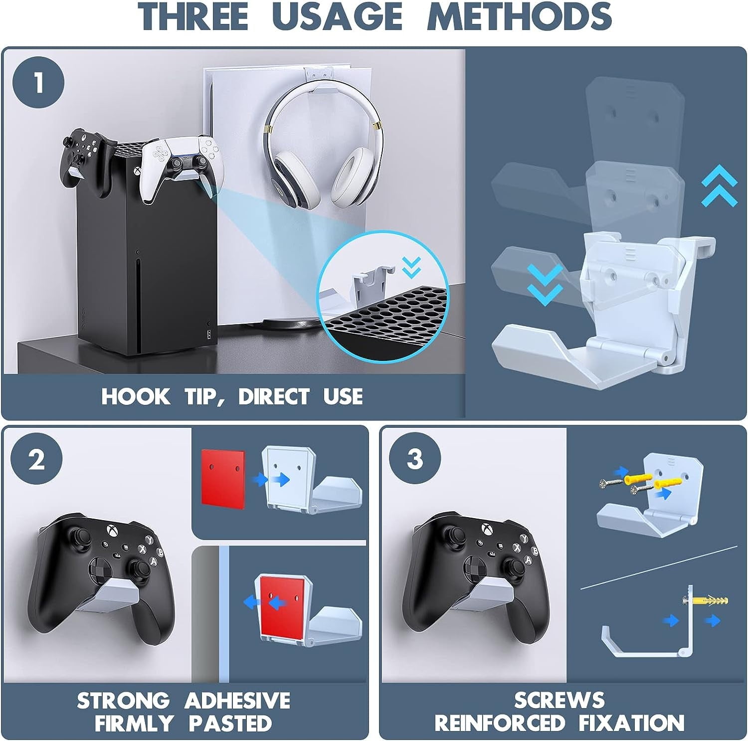 6 Pack Foldable Controller Wall Mount Holder for PS5/PS4/Xbox/Switch Controller Stand Hanger with Anti-slip Pad Universal Gaming Remote & Headphone Accessories