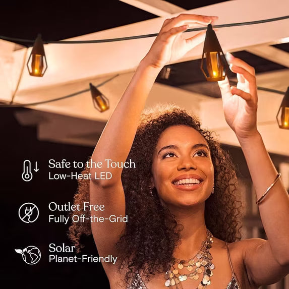 Solar Lights Outdoor String Lights, 30FT Solar String Lights Outdoor Waterproof Warm White with 10 Flickering Flame Light Bulbs, Patio Lights for Garden Backyard Gazebo Party Halloween Decoration
