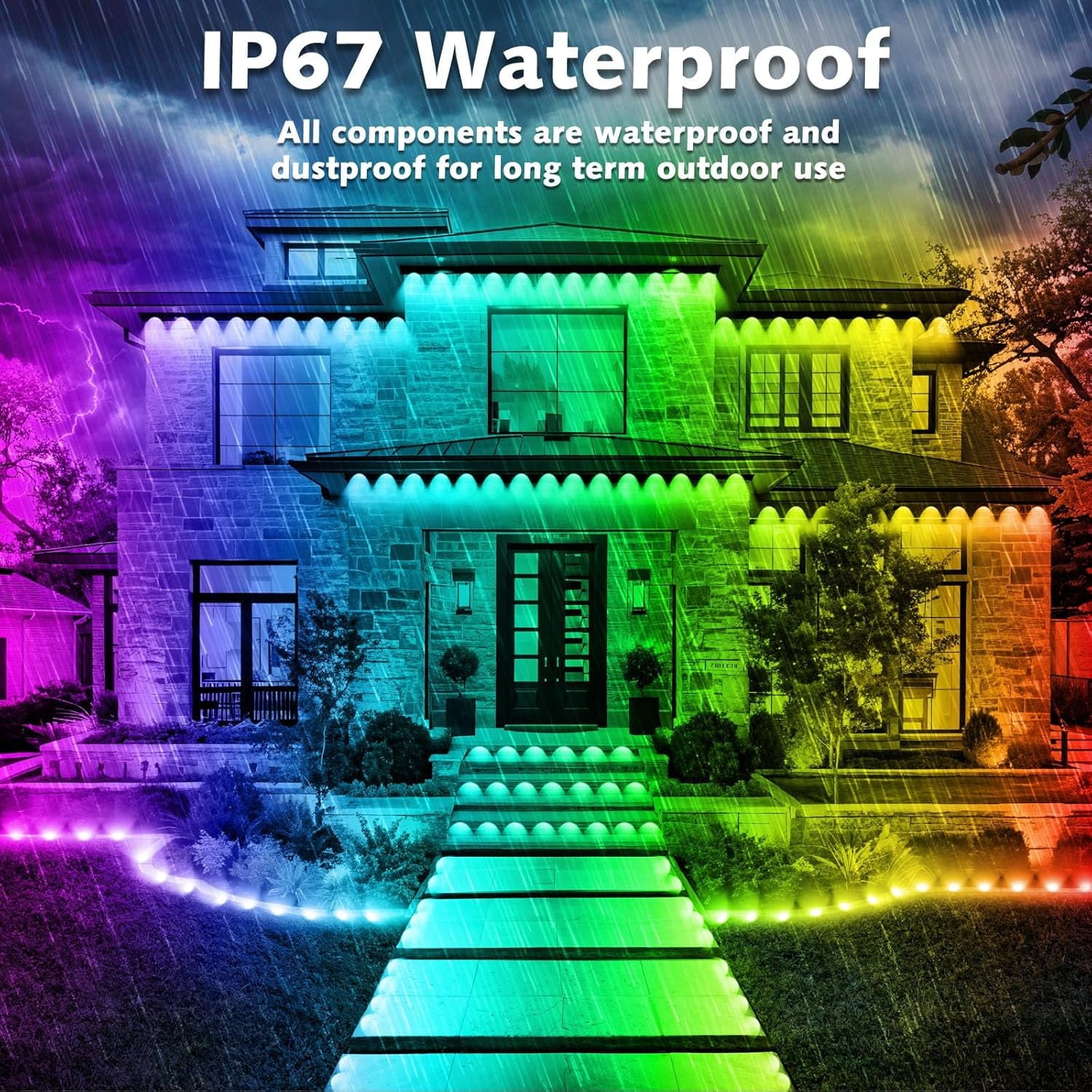 Prociv Permanent Outdoor Lights Waterproof 200FT 75LEDs Eaves Lights APP & Remote Control Color Changing Outdoor Lights with DIY Modes for for Party Daily Halloween Christmas Garden
