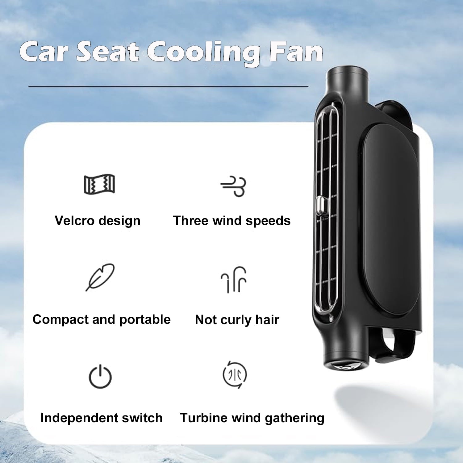 Wiher Car Seat Fan Car Fan Seat Cooling Fan with 3 Speed Rotating Fan to Cool Your Back Suitable for Car RV SUVs Trucks and Kids Blows Out Cool Air (Black)