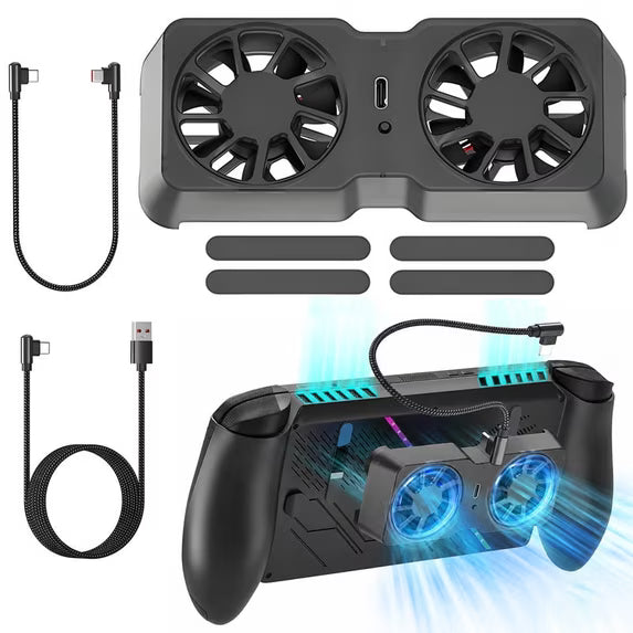 Dual Cooling Fan for Steam Deck/ROG Ally X/Legion Go, Portable Fan Cooler with 3 Adjustable Speed, USB-C Powered Game Console Cooler