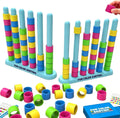 Giant Color Stack Challenge Game 2Pcs Fast-Paced Color Matching Puzzle Game with 50 Challenge Cards Fun Party and Family Board Games for Kids Adults (Colorful 1-2 Player)