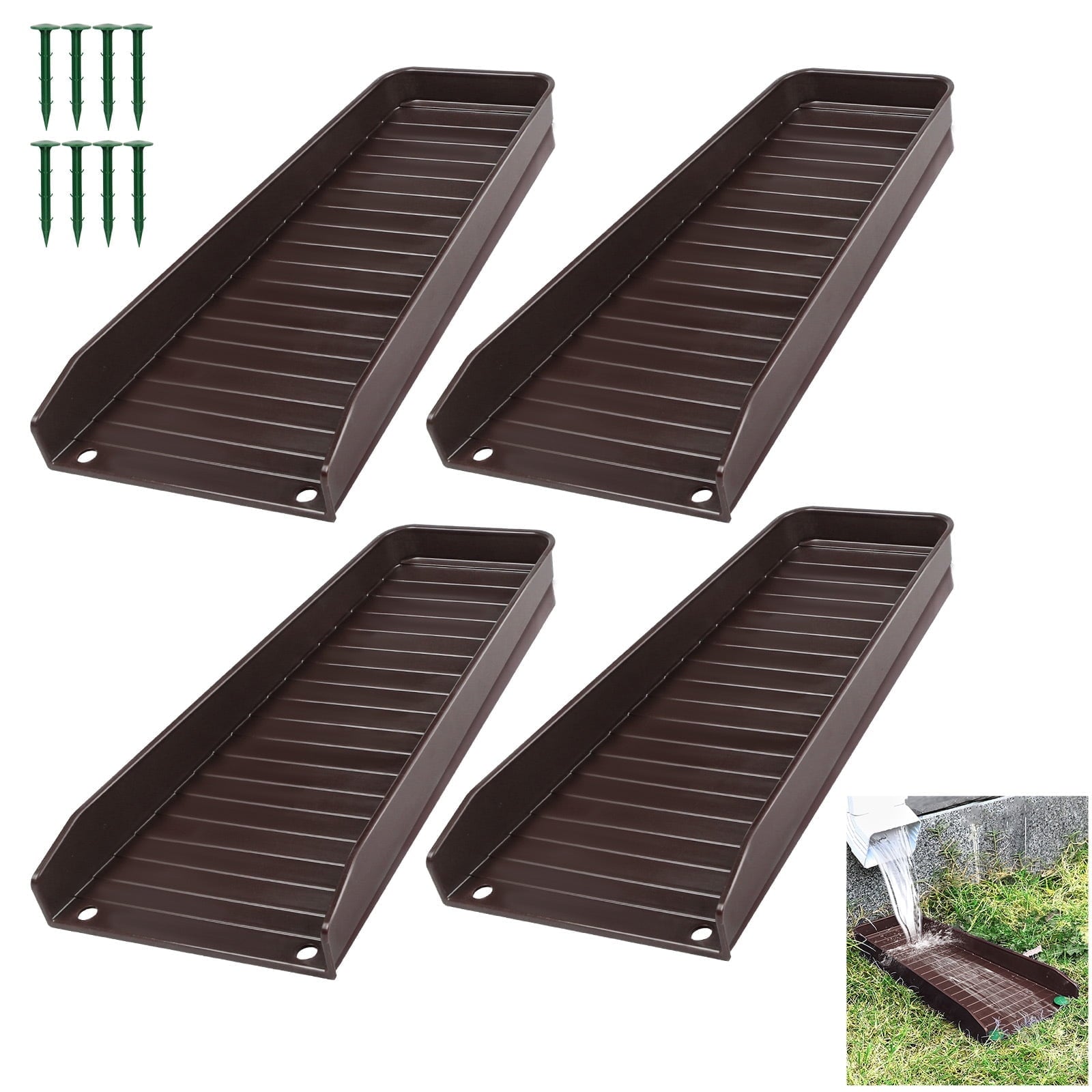 Gutter Downspout Splash Block 4 PCS Rain Gutter Guard Downspout Extensions 16 Drain Gutter Guard Diverter Fixable Rainwater Drainage to Protect House Foundations Foundation Water Diverter Brown