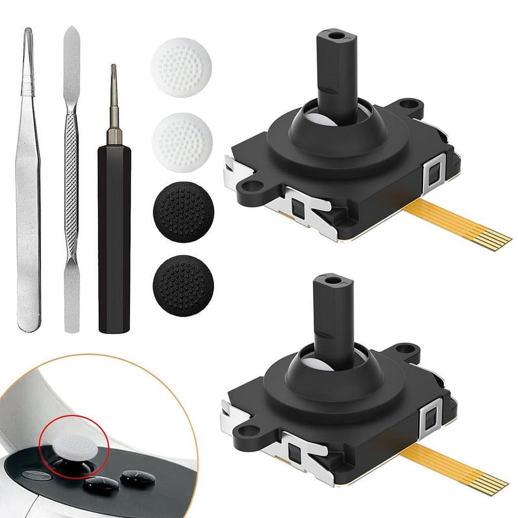 Joystick Replacement Kit for Oculus Quest 2 Repair Kit for Meta Quest 3 Controller 9 in 1 Joystick Thumbstick Cap Replacement Accessories Parts Drift Repair with Tools