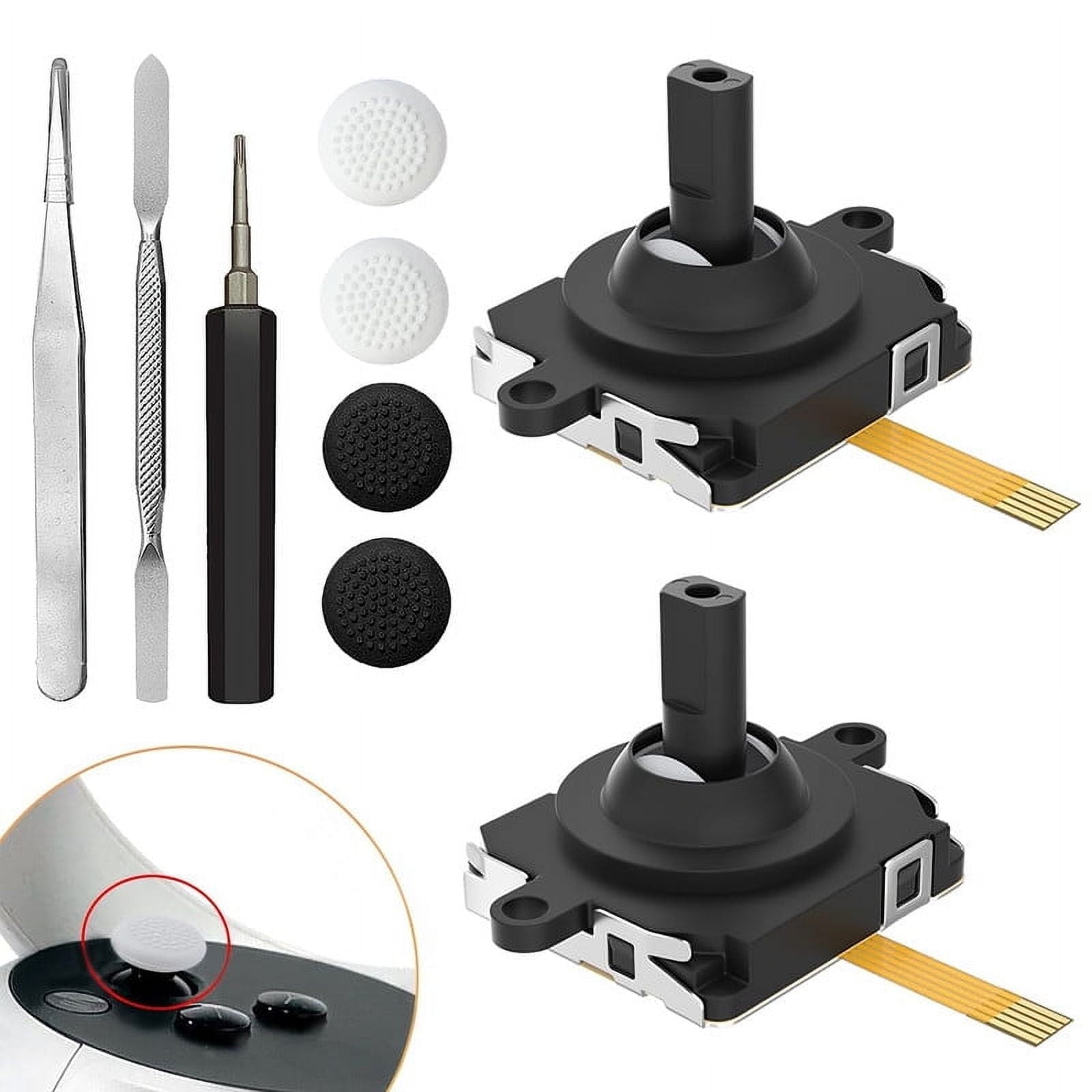Joystick Replacement Kit for Oculus Quest 2 Repair Kit for Meta Quest 3 Controller 9 in 1 Joystick Thumbstick Cap Replacement Accessories Parts Drift Repair with Tools