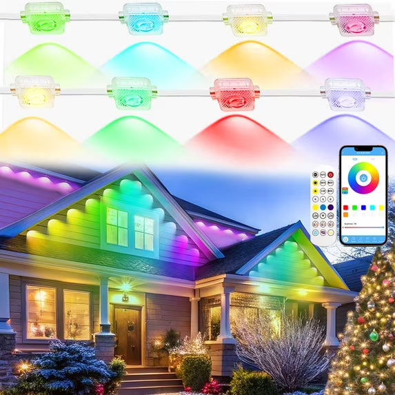 Outdoor Lights for House, Permanent Outdoor Lights, 50FT RGBIC Eaves Lights with App/Remote Control, IP67 Christmas Lights Outdoor Waterproof String Lights for Halloween Party House Roof Garden
