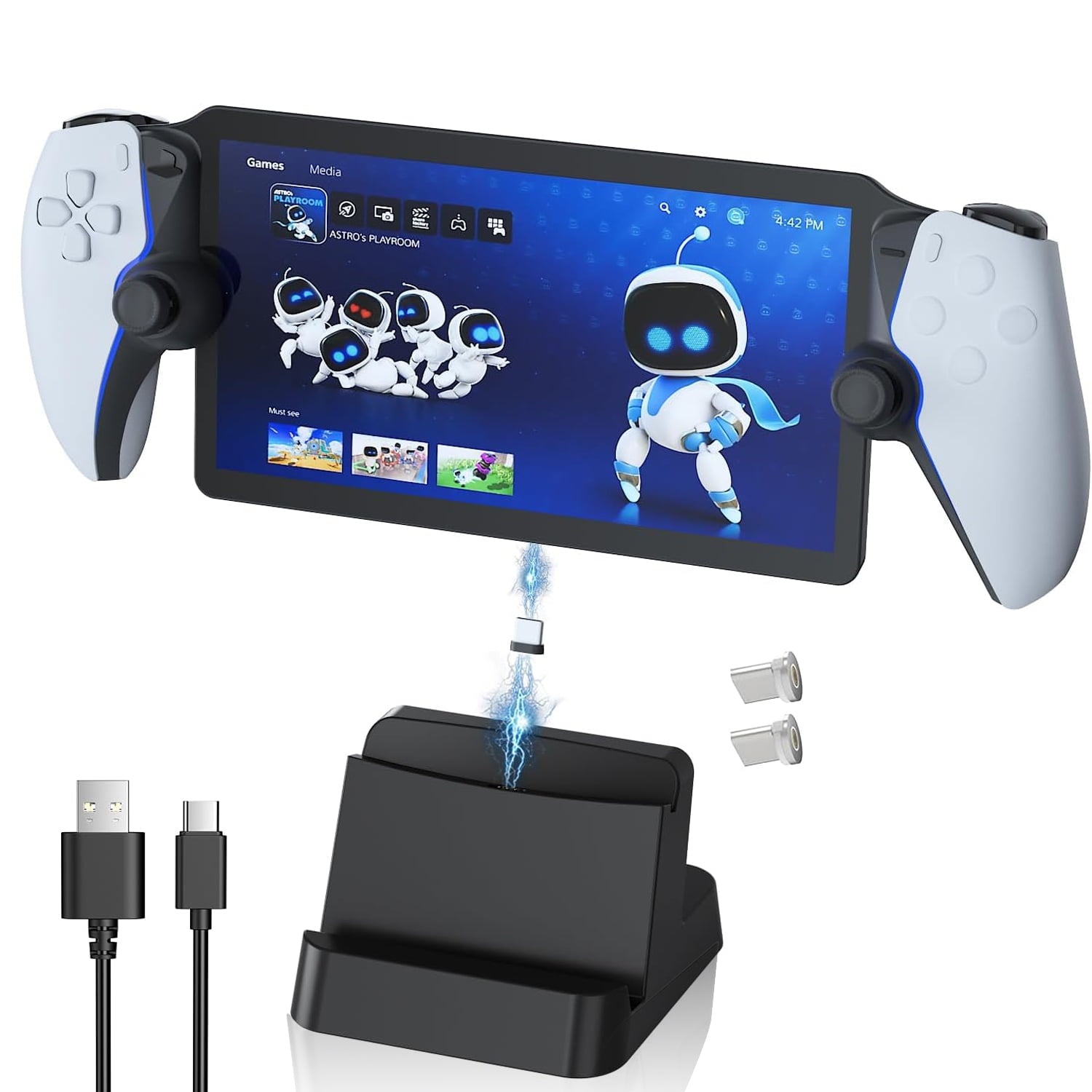 Prociv Charging Station for Playstation Portal Remote Player PS Portal Charger Dock Stand with Type C Plug Playstation 5 PS5 Portable Accessories Stand Charger Station Black