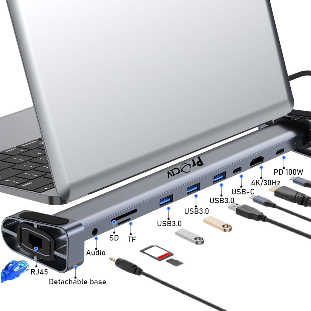 USB C Laptop Docking Station Stand 10 In 1 Folding Tilt Stand Triple Display USB C 4K PD 100W USB 3.0 TF SD Audio RJ45 for MacBook & Windows