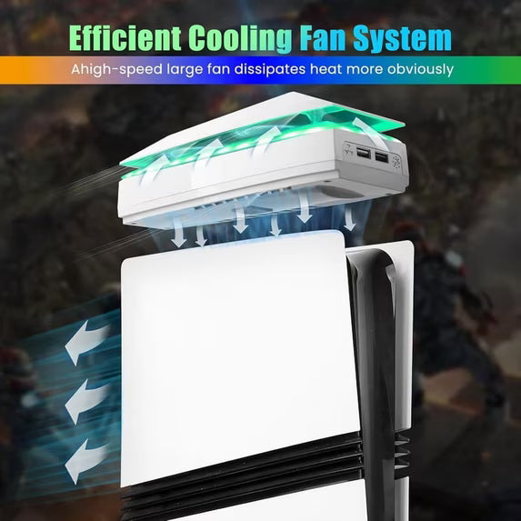 Cooling Fan for PS5 Pro, 3-Speed Adjustable Cooling Fan with RGB Light Dust Cover, Low Noise Fan Cooler with 2 USB Port for PS5 Disc/Digital Edition Console