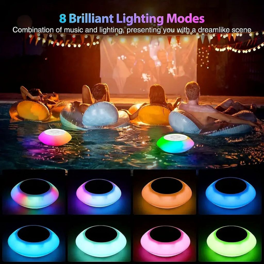 Floating Pool Bluetooth Speakers with RGB LED Waterproof Stereo Sound Floating Speaker Built-in Mic Wireless Shower Speaker for Hot Tub Pool Bathtub Shower Outdoor Swim Floating Pool Lights