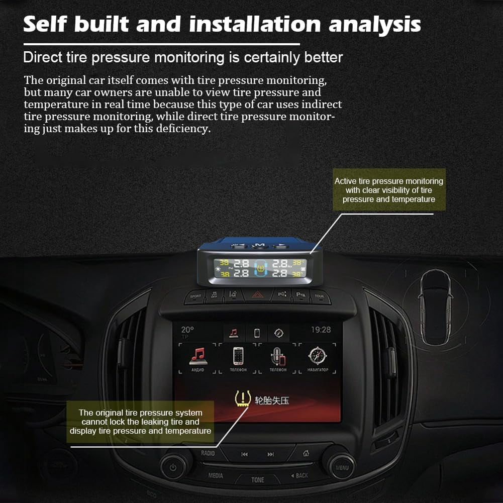 RV Tire Pressure Monitoring System Tire Pressure Monitor with Solar Charge LCD Display Auto Sleep Mode for Trailer Truck Off Road Pickup(4 Sensors Built In Didi Version)