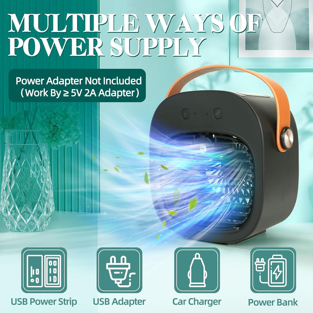 Air Fan Portable Rechargeable Personal Air Cooler Quiet Mini Air Conditioner Fan with 3 Speeds Desk Cooling Fan for Bedroom Car Home Camping Travel and Office