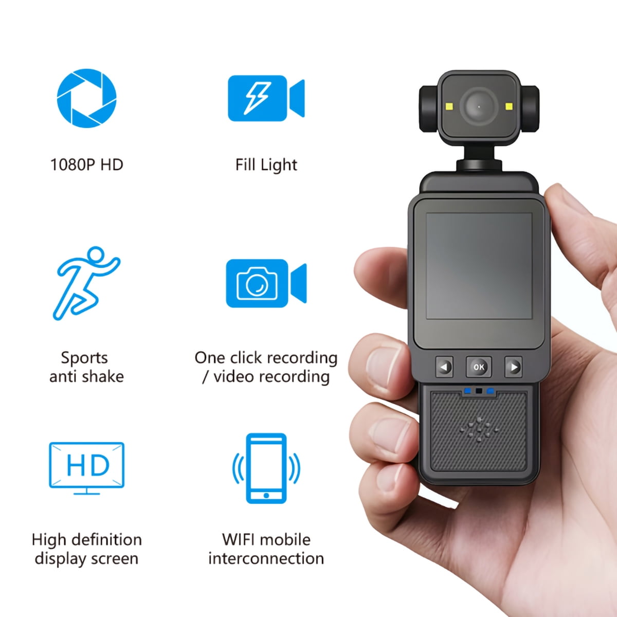 Mini Body Camera 1080P FHD WiFi Video Camera with Audio and Photograph Clip Pocket Vlog Camera for Daily Work Serving Records 180° Rotating Head 120° Wide Angle Built-in Flash 64GB Card