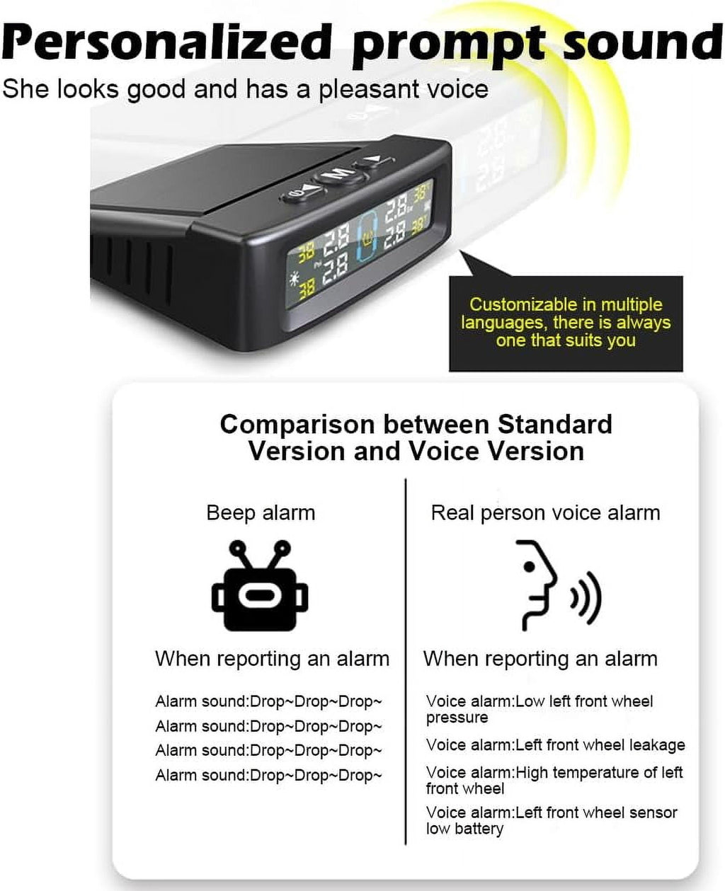 RV Tire Pressure Monitoring System Tire Pressure Monitor with Solar Charge LCD Display Auto Sleep Mode for Trailer Truck Off Road Pickup(4 Sensors Built In Didi Version)