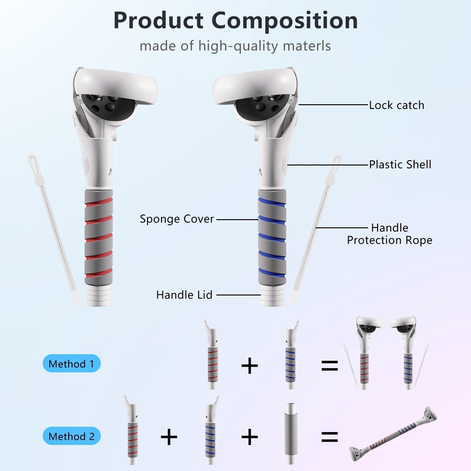 VR Accessories Handle Attachments for Meta/Oculus Quest 2/3/3S Dual Handles and Long Stick Handle Extension Grips to Play Multiple VR Games Gorilla Tag Long Arms Grips Beat Saber Golf Club Baseball