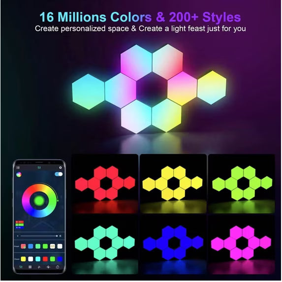 Hexagon Light Panels 12 Pack RGB LED Hexagon Wall Lights with APP & Remote Control Music Sync Lights for Living Room, Bedroom, Gaming Rooms Decor