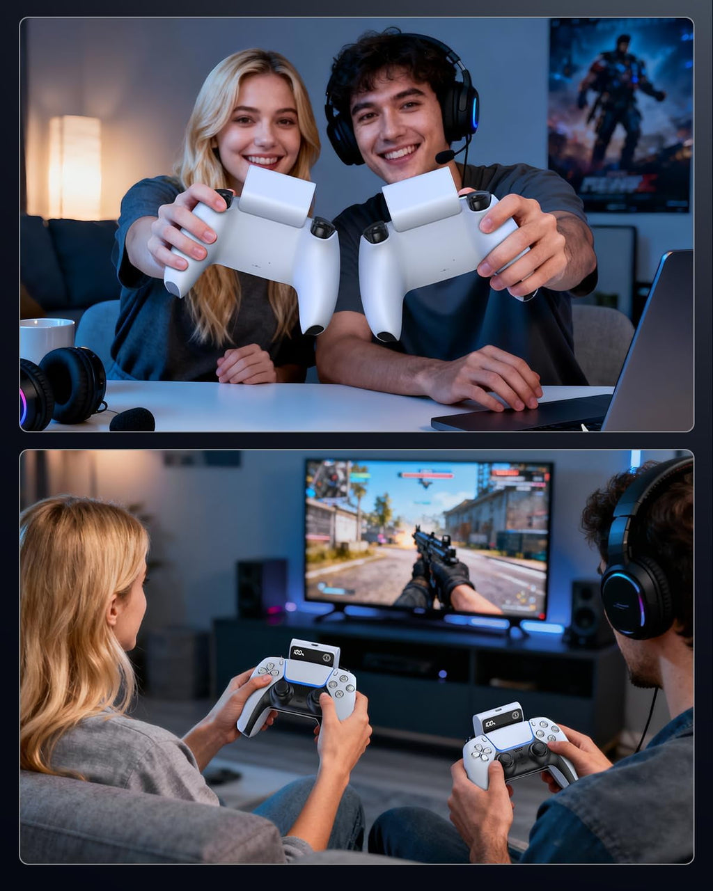 Rechargeable Battery Pack for PS5 Controller LED Display 7400mWh Battery Extender for PlayStation 5 DualSense Controller Play and Charge Kit for ps5 Accessories