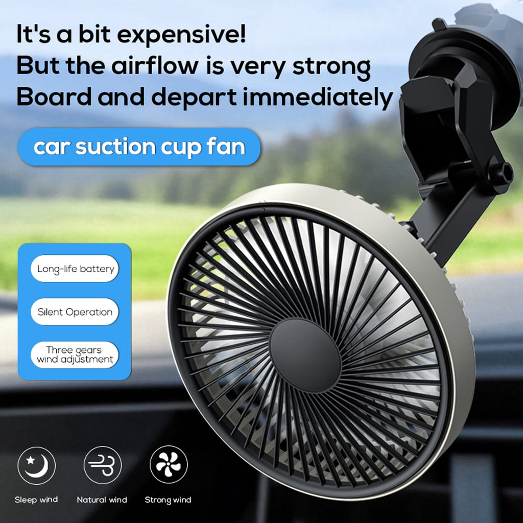 Car Fan Rechargeable Car Fan with 3 Speeds Low Noise Strong Magnetic/Vacuum Suction Cup No Trace Removable Car Suction Cup Fan for Vehicle Truck Suv Car Van Rv Pickup