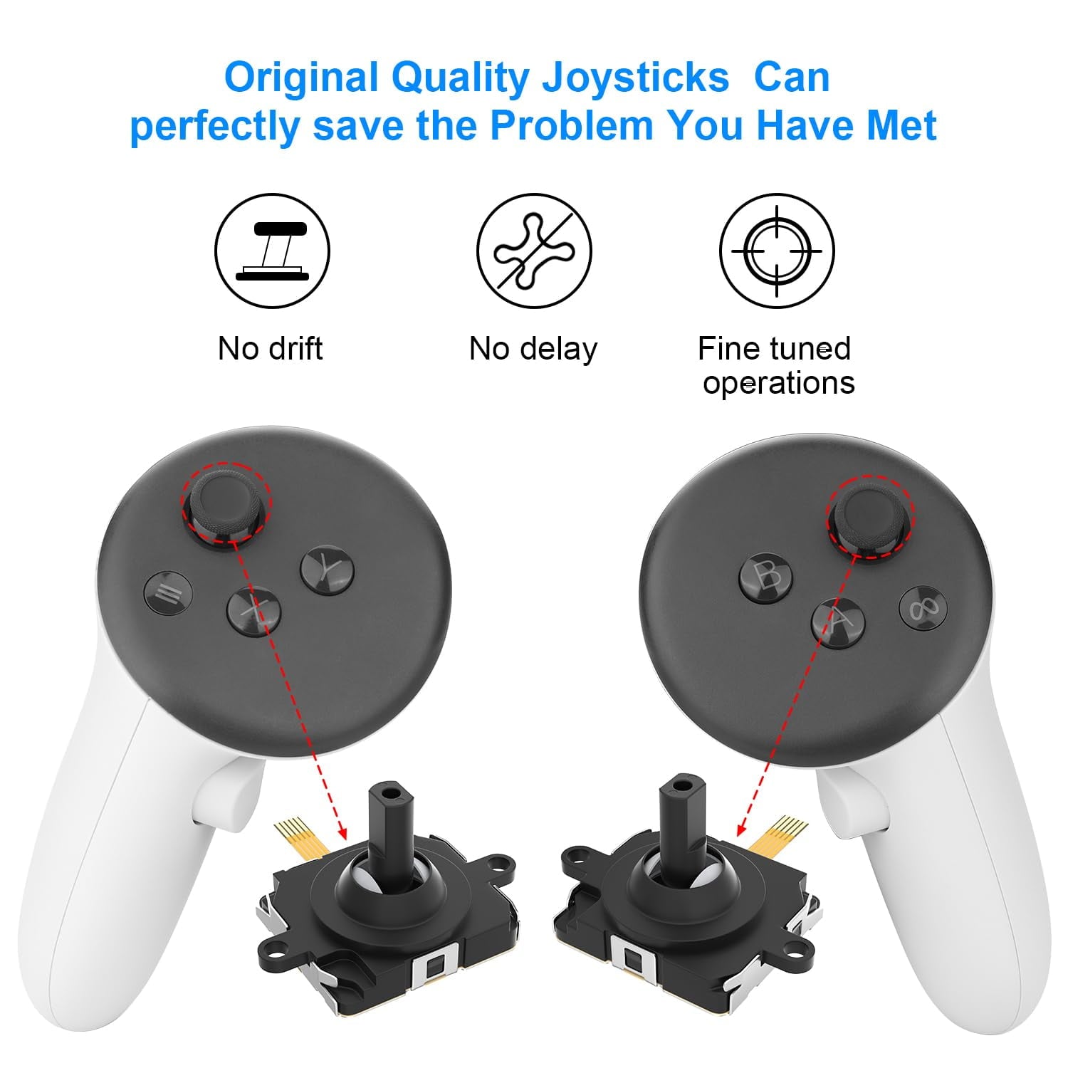 Joystick Replacement Kit for Oculus Quest 2 Repair Kit for Meta Quest 3 Controller 13 in 1 Joystick Thumbstick Cap Replacement Accessories Parts Drift Repair with Tools