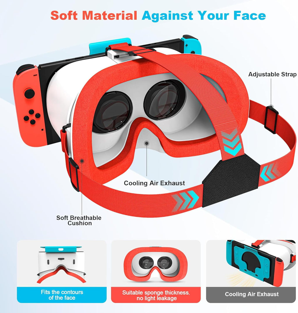 Newest VR Headset for Nintendo Switch & Switch OLED Model 3D VR Glasses with Adjustable Lens for Virtual Reality Gaming Experience Switch VR Labo Goggles Headset for Nintendo Switch(Red White)
