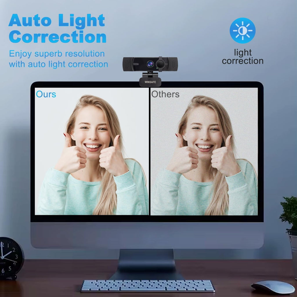 4K Webcam for PC Webcam with Microphone 4K UHD Video Calling Computer Camera with Privacy Cove for Computer/Laptop/Desktop Dual Noise-Canceling Microphones