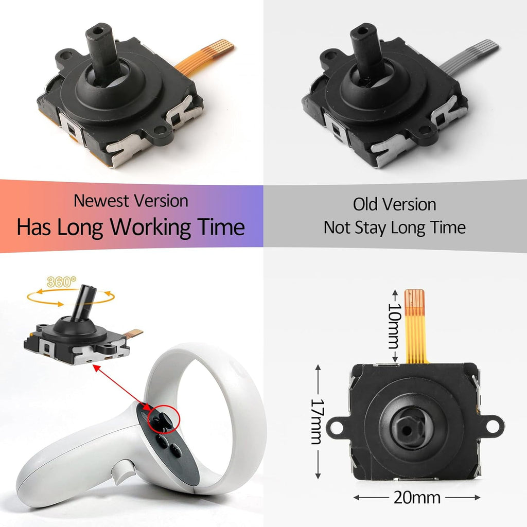 Joystick Replacement Kit for Oculus Quest 2 Repair Kit for Meta Quest 3 Controller 9 in 1 Joystick Thumbstick Cap Replacement Accessories Parts Drift Repair with Tools