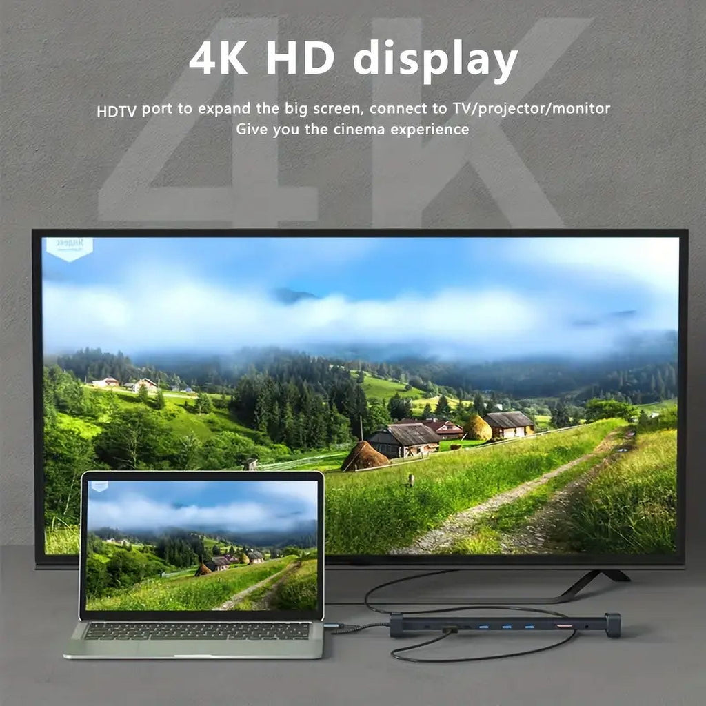 USB C Laptop Docking Station Stand 10 In 1 Folding Tilt Stand Triple Display USB C 4K PD 100W USB 3.0 TF SD Audio RJ45 for MacBook & Windows