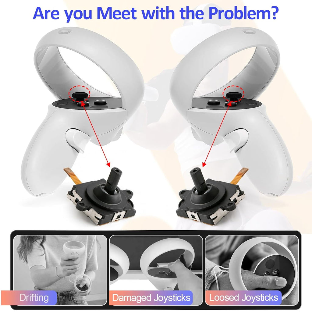 Joystick Replacement Kit for Oculus Quest 2 Repair Kit for Meta Quest 3 Controller 9 in 1 Joystick Thumbstick Cap Replacement Accessories Parts Drift Repair with Tools