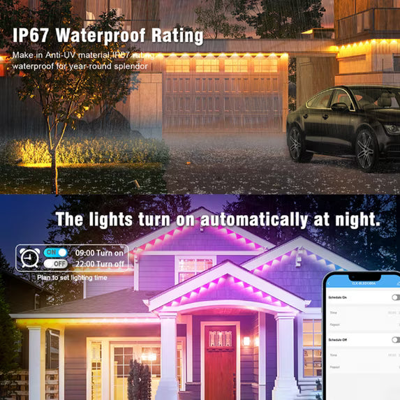 Outdoor Lights for House, Permanent Outdoor Lights, 50FT RGBIC Eaves Lights with App/Remote Control, IP67 Christmas Lights Outdoor Waterproof String Lights for Halloween Party House Roof Garden