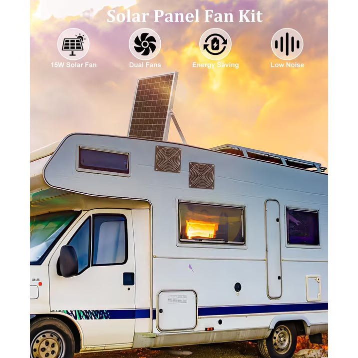 25W Solar Panel Dual Fan Kit, Waterproof Solar Exhaust Intake Fan Kit, 5 inch Brushless Fan with 11.5Ft on/off Switch Cable, Cooling Ventilation for Campervan, Greenhouse, Chicken Coop, Shed
